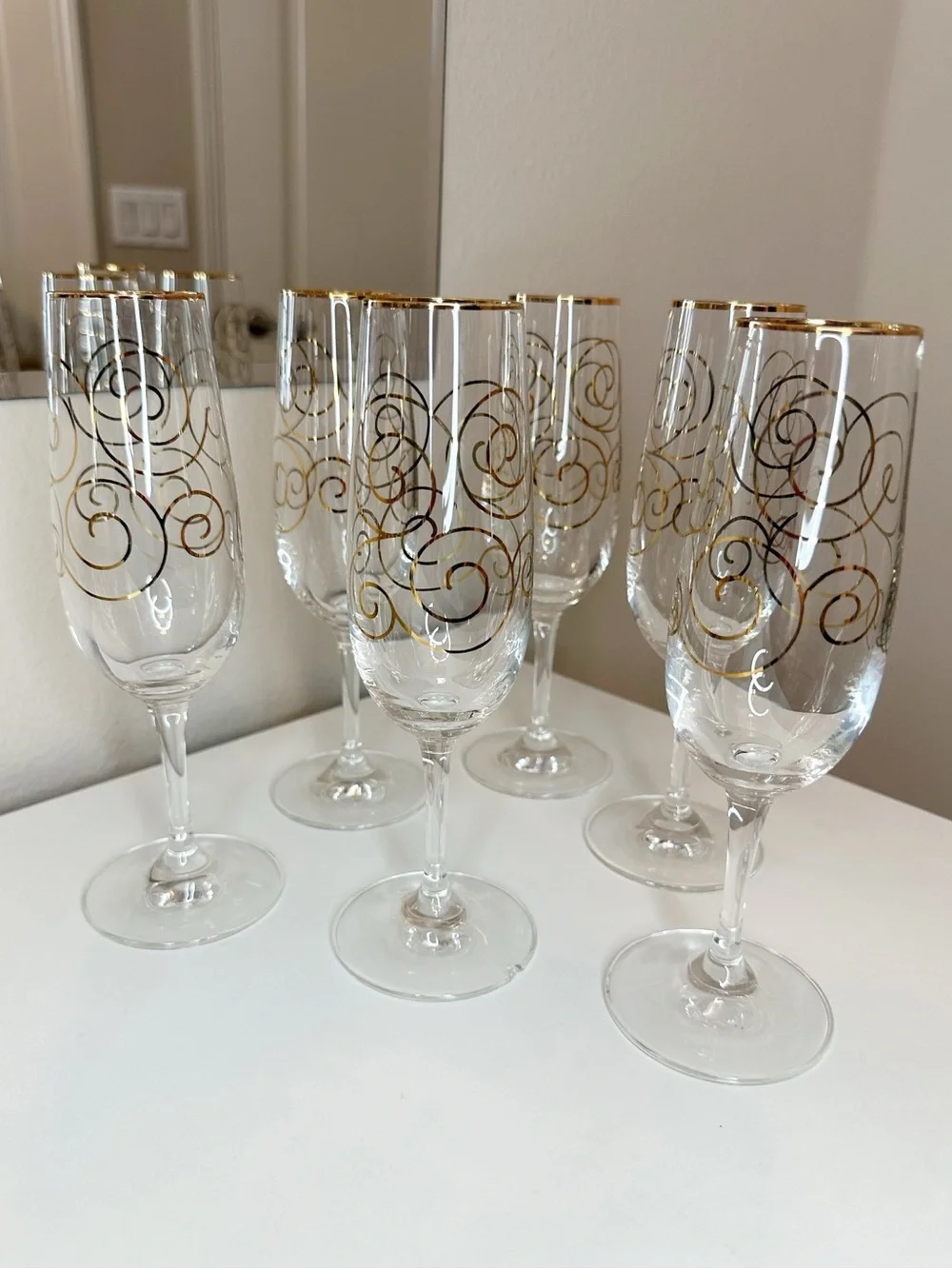 Pier 1 Elegant Gold Swirl Champagne Flutes - Set of 6